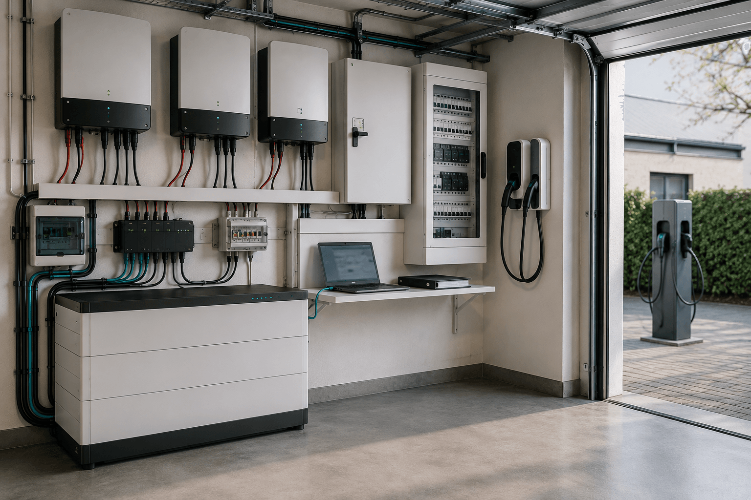 Technische Energieverteilung mit Wechselrichter, Speicher und Notstromumschaltung